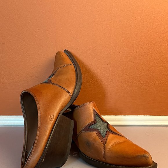 SKETCHERS -  Leather Y2K Western Boot Slides with denim star detail - Size 8 - Picture 4 of 11